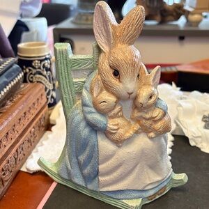 Charming Rabbit Figurine with Baby Bunnies (Schmidt  Cast Iron Door Stopper)